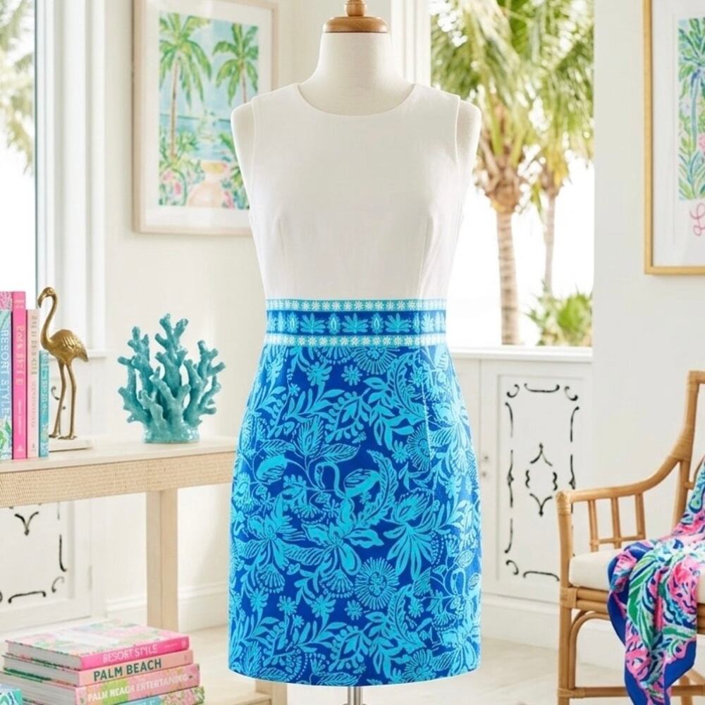 Lilly Pulitzer Aubria Shift Dress Breezy Aqua Jungle Escape Size 4 linen blend